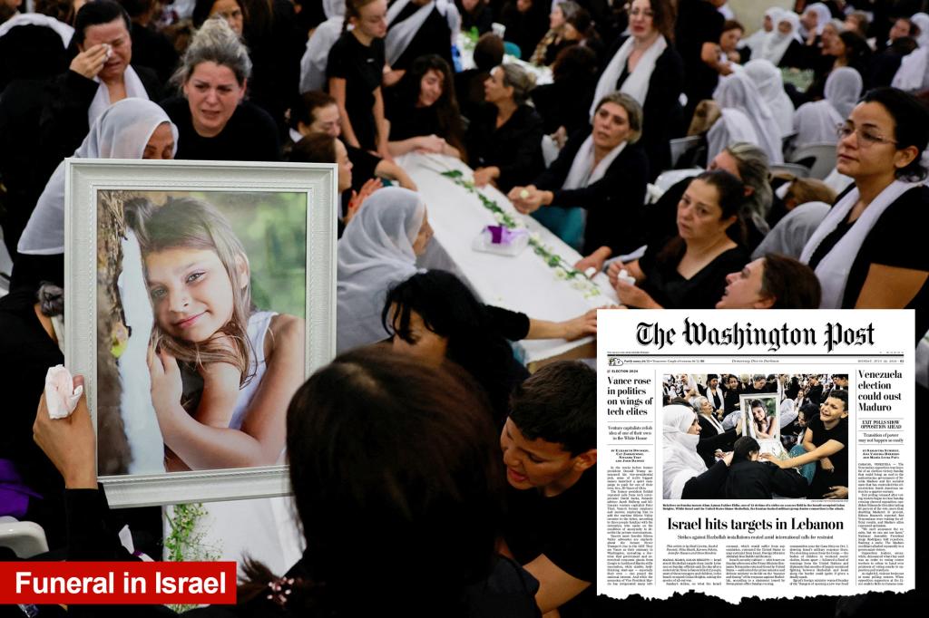 WaPo dragged for 'embarrassing' front page showing mourners at 11-year-old's funeral alongside Israeli airstrikes headline